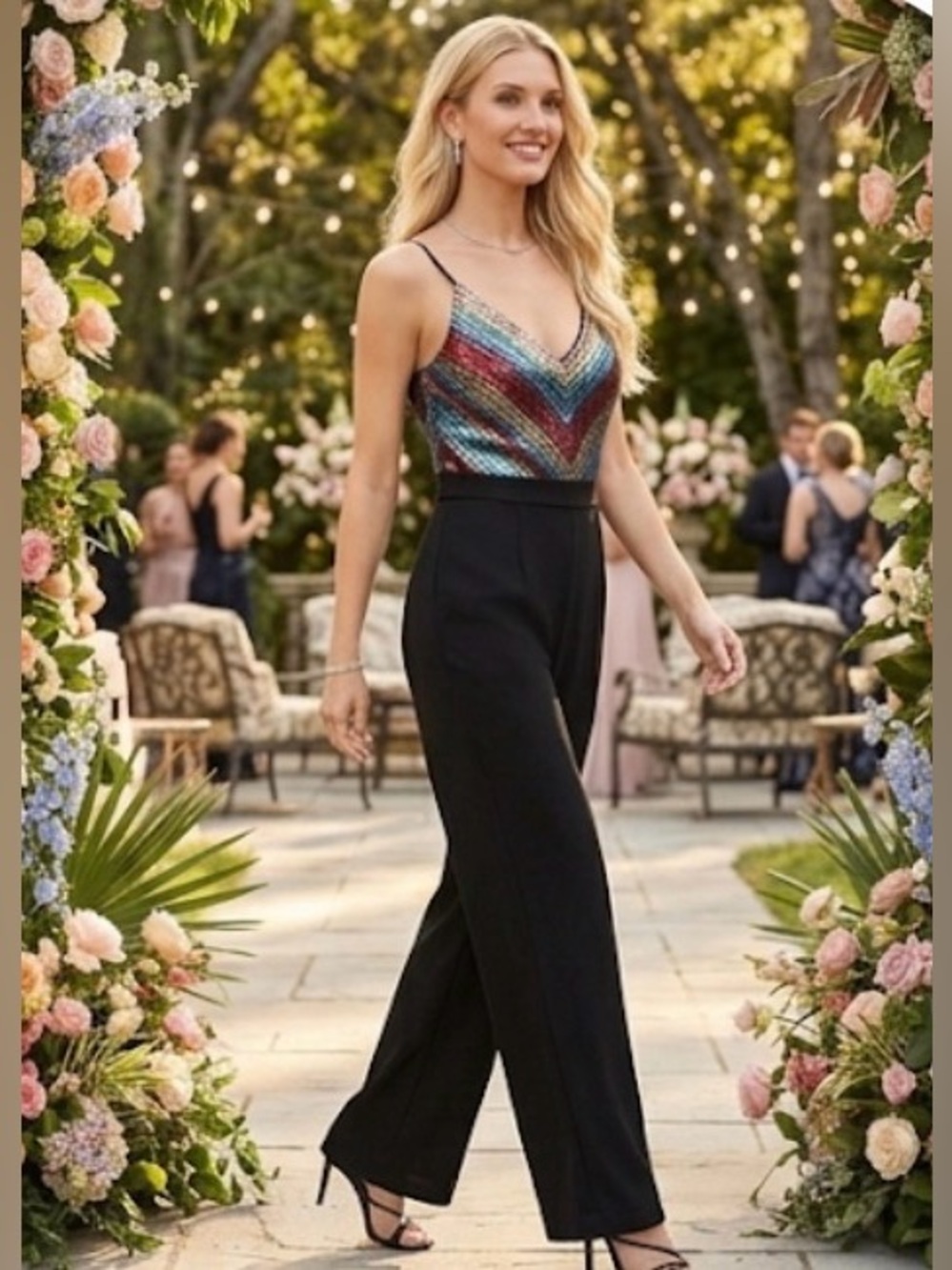 June & Hudson Black Jumpsuit with Multicolor Sequin Bodice NWT Size Small